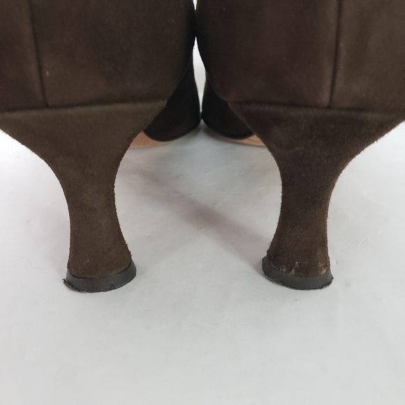 Adrienne Vittadini brown suede Square toe heel dainty button - Picture 7 of 9